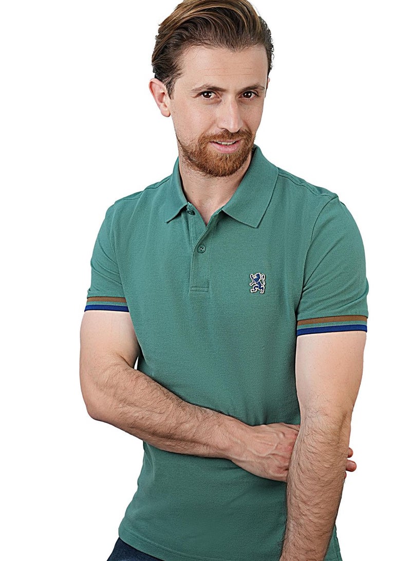 GIORDANO Men's Performance Polo: Classic Piqué, Tipped Collar, Embroidered Detail - Image 1